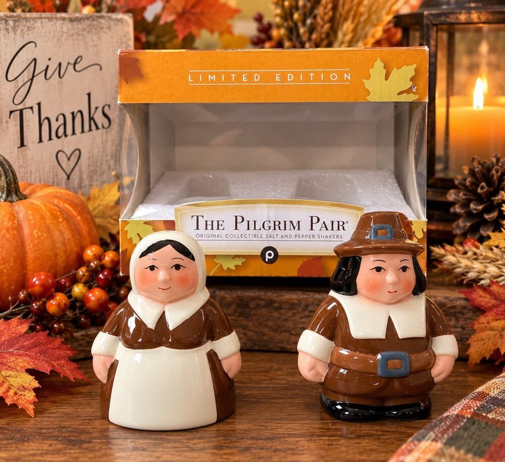 Publix The Pilgrim Pair Salt Pepper Shakers Limited Edition Thanksgiving NIB